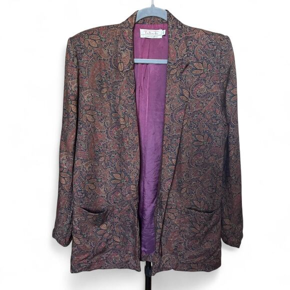 Vintage 90s Talbots Women's Brown and Burgundy Paisley Blazer Preppy Academia - Picture 1 of 8